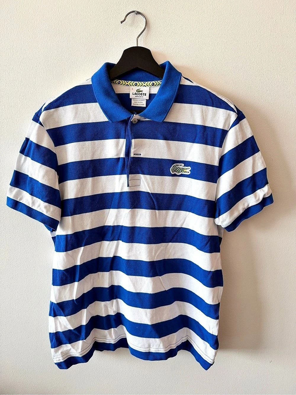 Lacoste Regular Fit Striped Petit Piqué Polo Men's Blue & White - Large